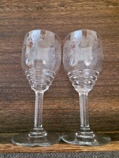 Beautiful Vintage Sherry Glasses with Etched Floral Design 1940s (set of 2)