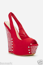 SLINGBACK WEDGE SANDALS OPEN TOE PLATFORM BEIGE BLACK RED SHOES SIZE 3 - 8 936  