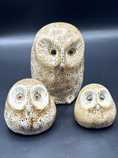 3 Pigeon Forge Pottery Owls By Douglas Ferguson Rare Set Ceramic Beautiful