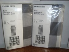 2 Sets - IKEA Emmie Ruta Twin Duvet Cover w/ Pillowcase Gray White Plaid Check 