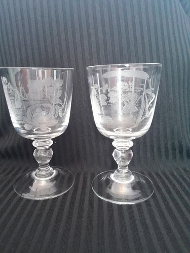 Pair large rummer etched - pair,