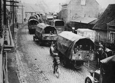 Royal Army Service Corps trucks transporting troops passing throug Old Photo