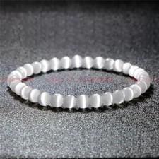 Natural 6mm Selenite Stone Beaded Bracelet Clear Gemstone Stretch Bracelet 7.5"