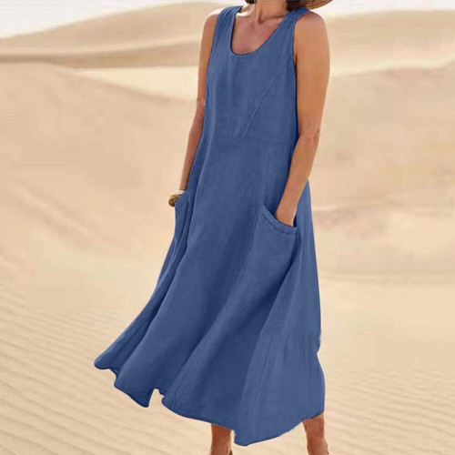 Women sleeveless solid dress - sleeveless,