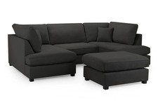  U SHAPE CORNER SOFA BLACK PLUSH VELVET HIGH BACK - SOFA SCENE EXCLUSIVE UK MADE