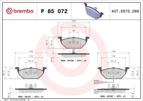 Fits brembo 072 brake pad - fits, p