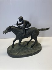 Bronze Horse Racing Sculpture – Jockey & Racehorse – Signed Mêne