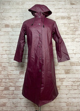 Vintage PVC RUKKA Raincoat Rustling Noisy Splash Mac Coat 36” S/M Burgandy Hood