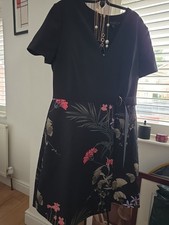 Ted Baker Women's Mock Wrap Black And Floral Dress Size 4.