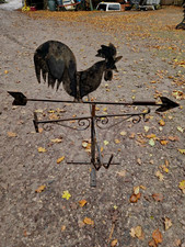 FOR REFURBISHMENT: HAND-FORGED ANTIQUE WROUGHT IRON COCKEREL WEATHER VANE