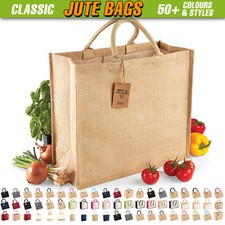 Classic Jute Shopper Bag  Hessian Burlap Reusable Woven Tote Shopping Carrier