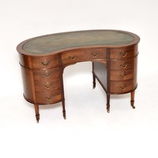 Antique Edwardian Inlaid Mahogany Leather Top Kidney Shaped Desk
