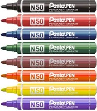 Pentel N50 Permanent Marker Pens 2.0mm Bullet Tip Point Aluminium Barrel
