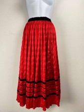Vintage Skirt Red Black Boho Prairie Tyrol Gypsy Midi Long Size 4 Folk Pleated 