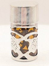 Vintage 1979 925 Sterling Silver Glass Bottle Pill Pot, Snuff, Perfume Keepsake 