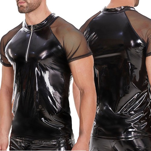 Mens shiny pvc leather - mens, t-shirt