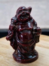 Vintage Mini 2' Happy Buddha Statue Buddist Religion Spiritual Red Resin Ceramic