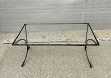Industrial Vintage Wrought Iron & Glass Coffee Table Side Table