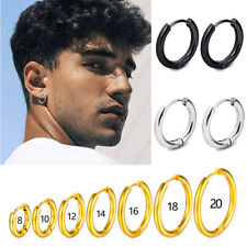 PAIR Men Women Surgical Stainless Steel Silver Thick Round Huggie Hoop Earrings