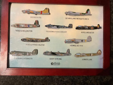 Atlas Editions Framed Set of 10 WWII Aircraft Pin Badges With Airplane Notes.