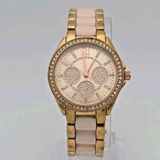 River Island Watch Womens Crystals Gold Tone Bracelet New Battery Quartz Girls 