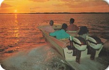 Sunset Speed Boat Johnson Outboard Motor c1960 Postcard P423