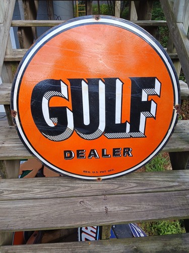 Vtg large gulf dealer sign - large, 30"