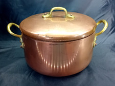 Heavy Antique Vintage Castle Brand Copper & Brass 2 Handled Casserole Pan & Lid