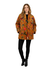 Mustard Velvet Kantha Quilted Jacket Boho Floral Winter Coat | 100% Cotton Lined