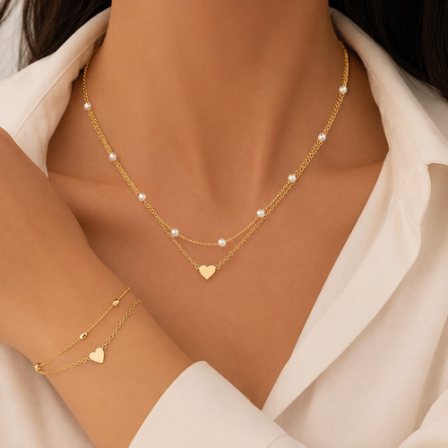 Heart jewellery set gold - heart,