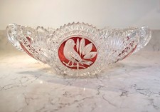 Vintage Hofbauer Byrdes Ruby Red 1970's Lead Crystal Boat Canoe Oval Vase 13"