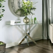 Clear Glass Chrome Console Table Hallway Window Side Table With Cross Chrome Leg