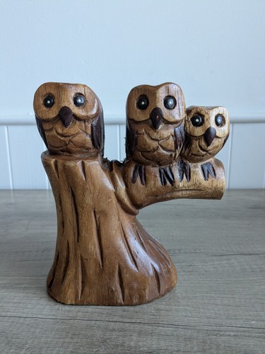 Hand carved wooden trio - carved,