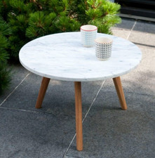BRIET  Stone Marble Oak Scandinavian Coffee Round Side Table 50cm Oak Wood legs