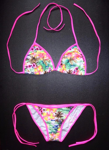 Pink tropical floral bikini - tropical,