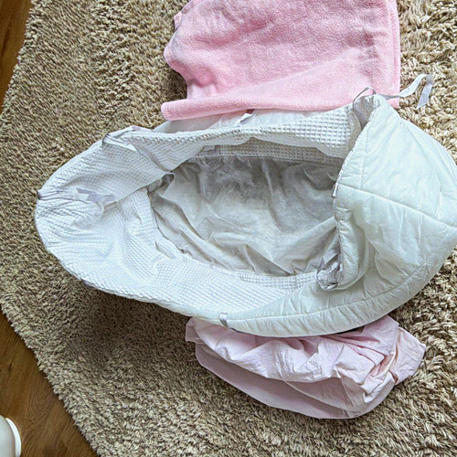 Pink white oval moses basket - white,