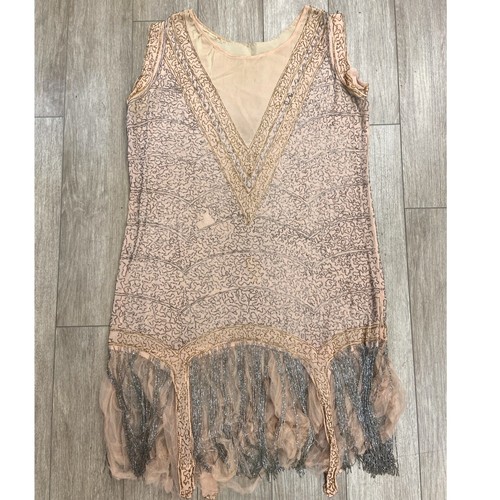 1920s silk dress beaded pink - 1920s,