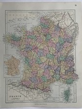 1882 France Hand Coloured Original Antique Map by Edward Stanford