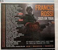 Francis Rossi Live Status Quo Tour Dates Ad 2025 Small Newspaper Advert 4x5”