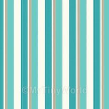 Pack of 5 Dolls House Miniature Funky Teal Stripes Wallpaper