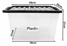 Quality Plastic Storage Boxes Clear Box With Black Lids Home Office Stackable UK
