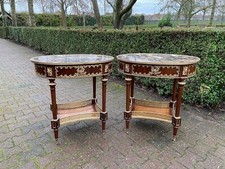 Tables French Louis XVI Set of 2 Mahogany Marble Bronze Trim Antique Style