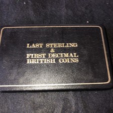 IMPRESSIVE DISPLAY CASE OF 12 COINS: LAST STERLING & FIRST DECIMAL BRITISH COINS