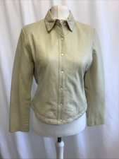 Ladies Milan Cream / Ivory Soft Leather Collared Lined Press Stud Jacket Size 14