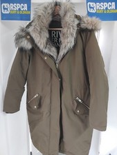 River Island Ladies Coat Size 10 Khaki With Fur Collar