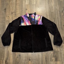 Vtg FILA Sport Fleece Jacket Women 1X Black Multicolor Full Zip Athletic Outdoor