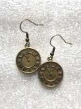 Bronze coloured clock earrings on bronze tone hypoallergenic hooks, steampunk 