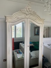 Two x French Antique White Chateau Shabby Chic Mirrored Double Armoire Wardrobes