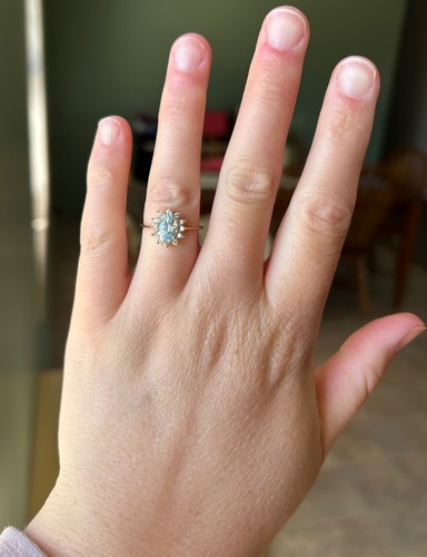 Aquamarine and diamond - , ring