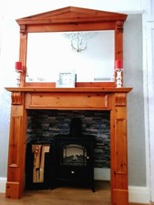 wooden fire surround and wooden mirror